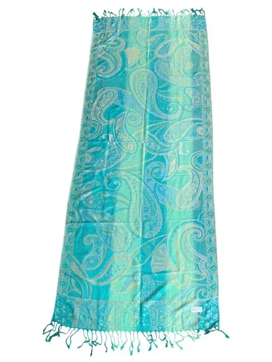 Pashmina Wrap Shawl Scarf Blue Green Paisley Fashion Scarf Reversible - Picture 4 of 7
